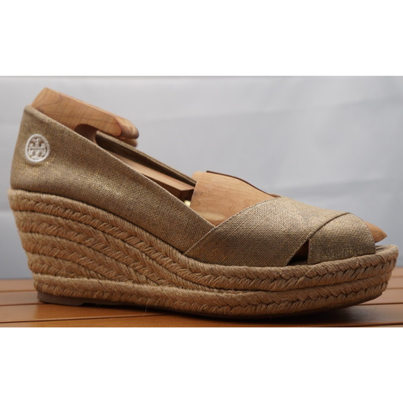 Tory Burch Filipa Espadrille Wedge Gold/Tan Size 11B - Picture 5 of 16